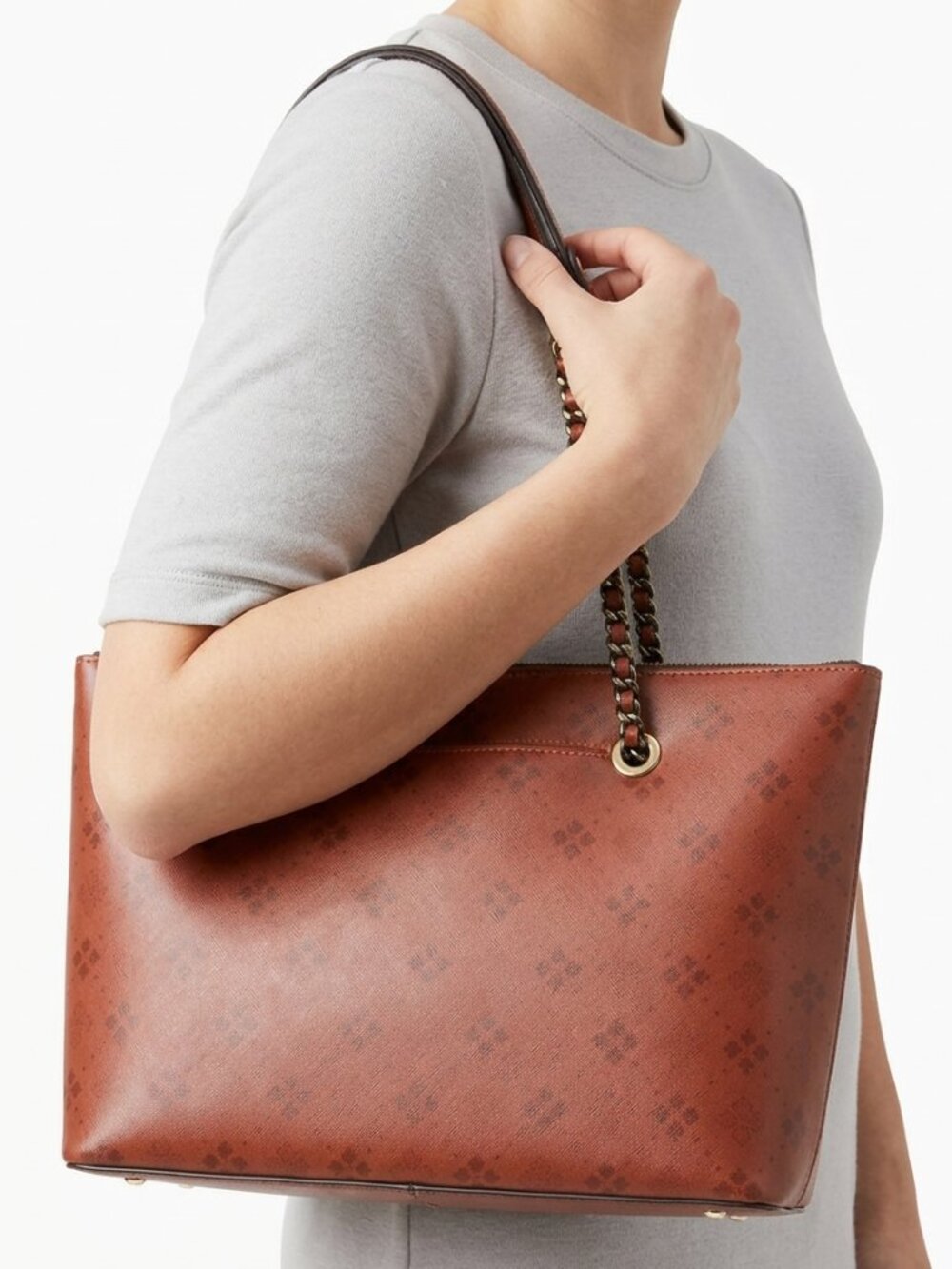 Patricia Nash Tan Leather Chain Tote Shoulder Bag with Dust Bag and Card